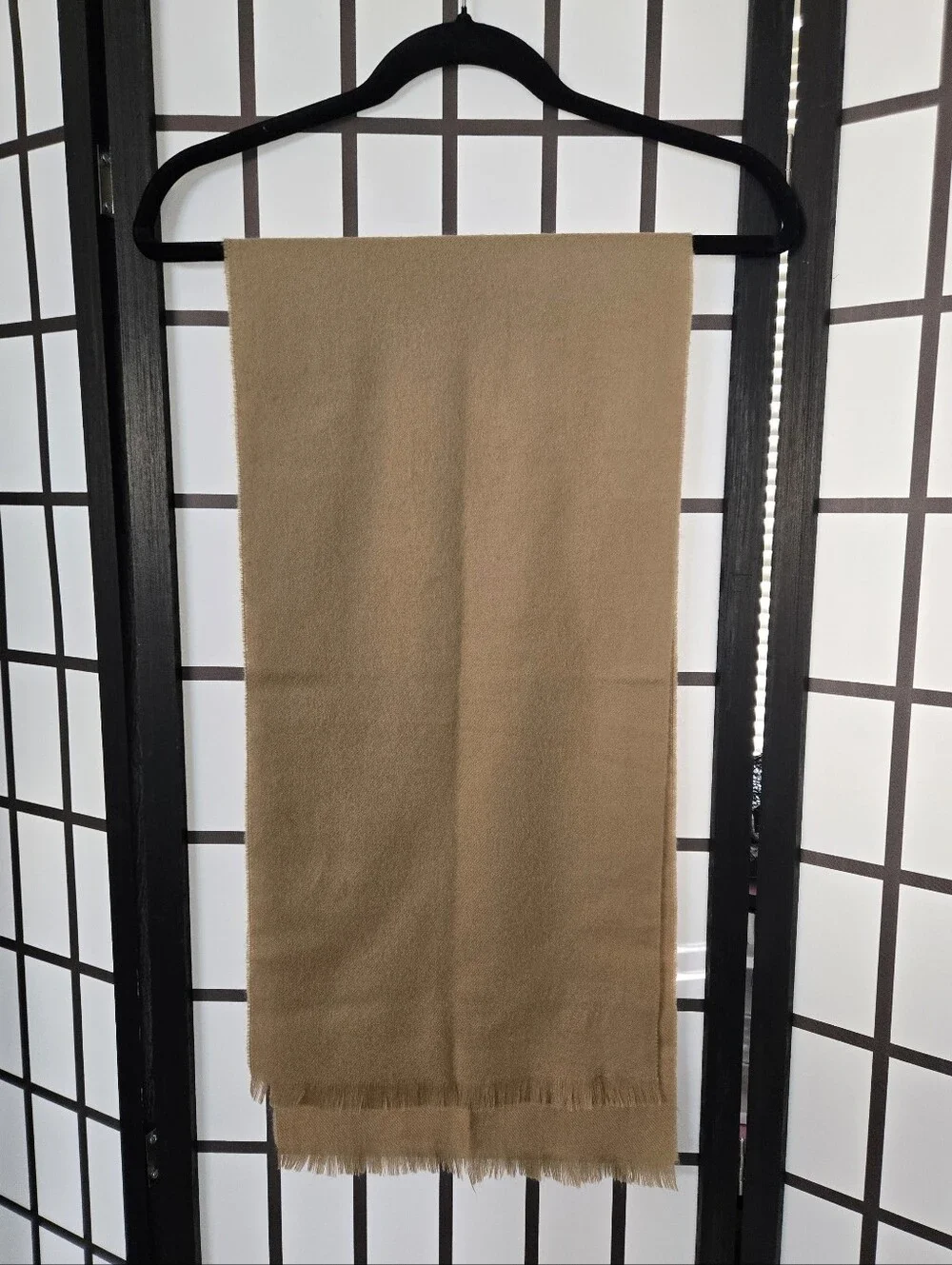 Christian Dior Beige 100% Merino Wool Frayed Scarf